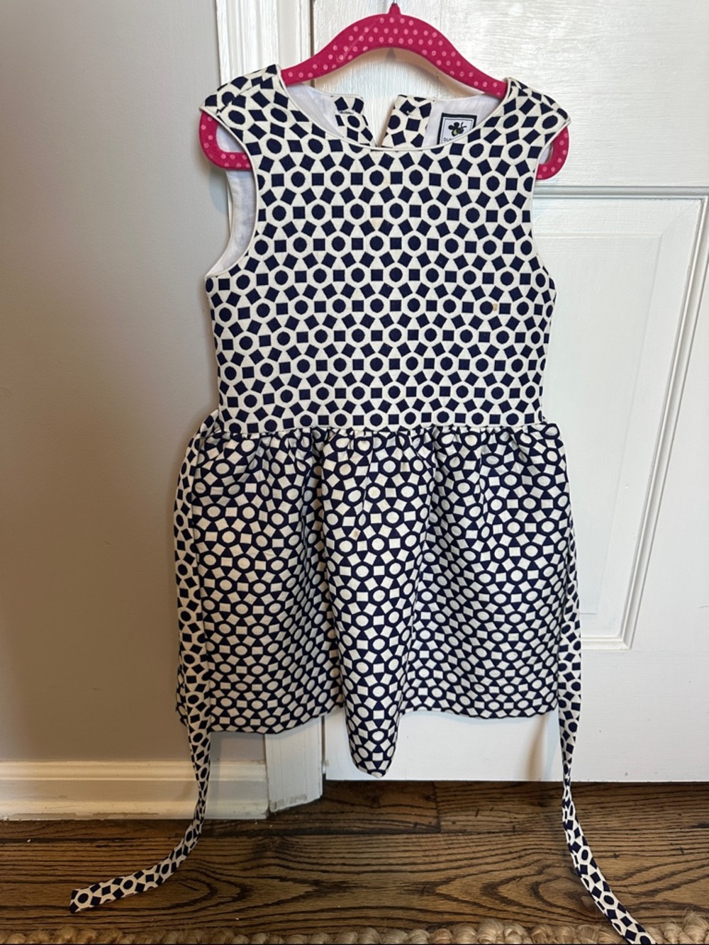 Girls Navy & White Geometric Fit-and-Flare Party Dress